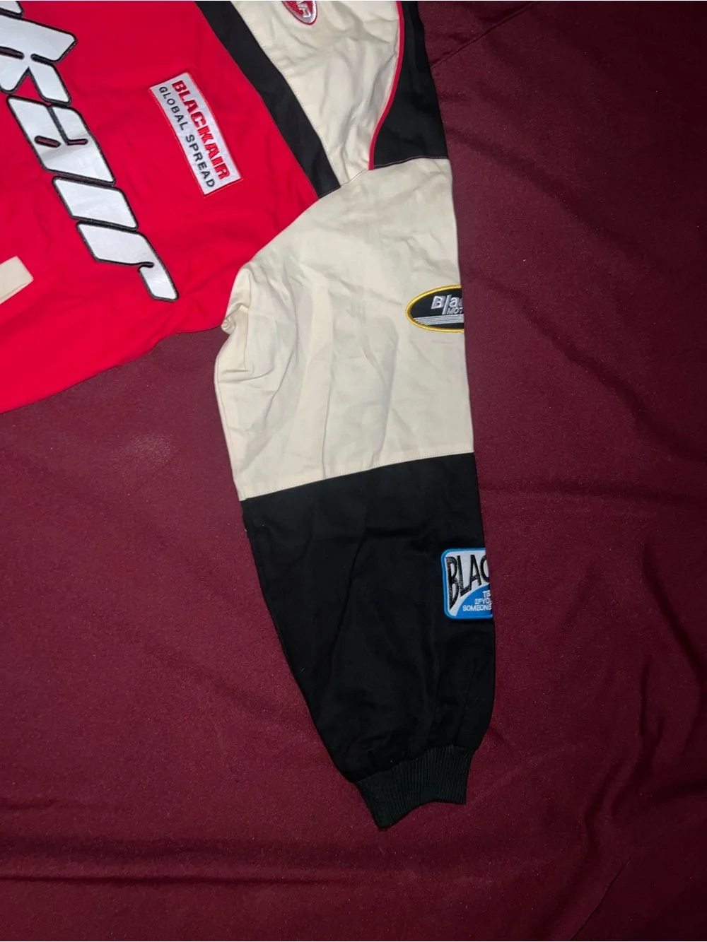 Black/Red/Cream Racing Jacket with Logos - Picture 3 of 10